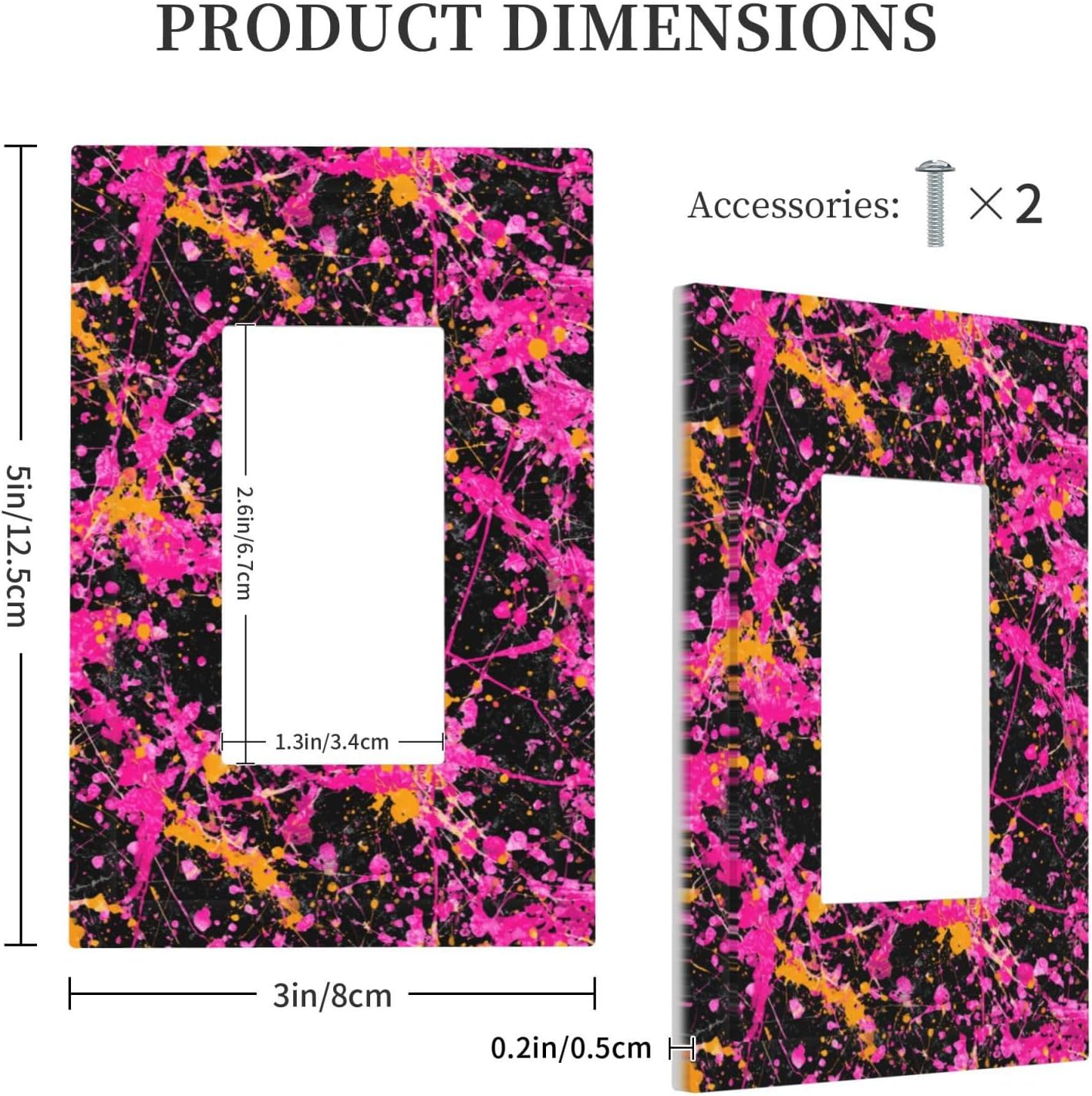 Neon Pink Abstract Paint Splatter Light Switch Wall Plate Faceplate Cover Single Rocker 1 Gang Decorator Outlet Receptacle Covers For Home Kitchen Room Bathroom Decor