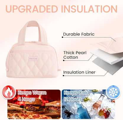 Insulated Lunch Box for Women Cute,Small Leakproof Reusable Cooler Bag with Strap, Lunch Box for Work Beach Camping,Pink