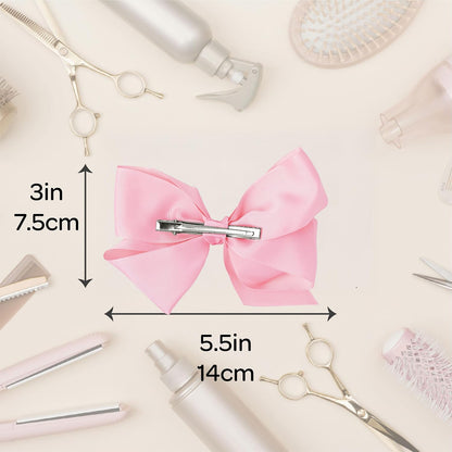 5.5 Inch Grosgrain Hair Bow Clip For Women And Girls (Light Pink)