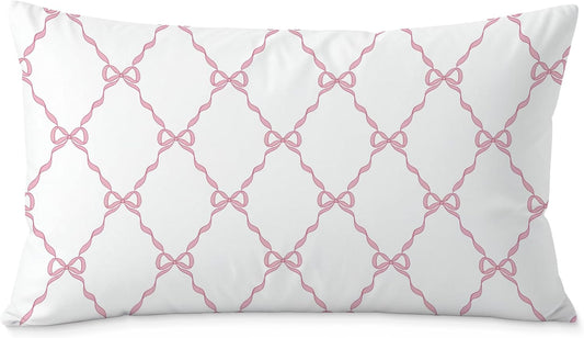 Pink Coquette Bow Pillow Covers 12x20, Preppy Bow Room Decor, Preppy Pink Pillow Covers, Girly Bedroom Dorm Decor, Coquette Stuff