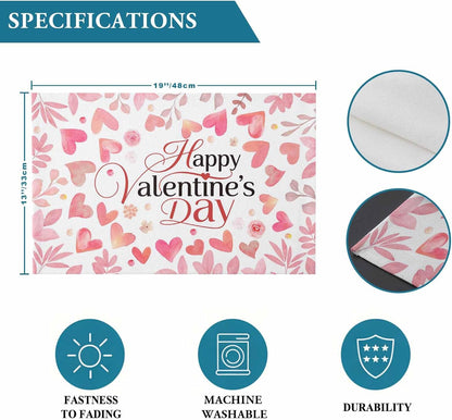 Valentine's Day Placemats for Dining Table Set of 6 Peach Pink Love Floral Modern Romantic Cotton Linen Cloth for Square/Rectangle/Round Table Mat Placemat, Kitchen Dinner Holiday Décor