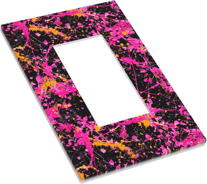 Neon Pink Abstract Paint Splatter Light Switch Wall Plate Faceplate Cover Single Rocker 1 Gang Decorator Outlet Receptacle Covers For Home Kitchen Room Bathroom Decor