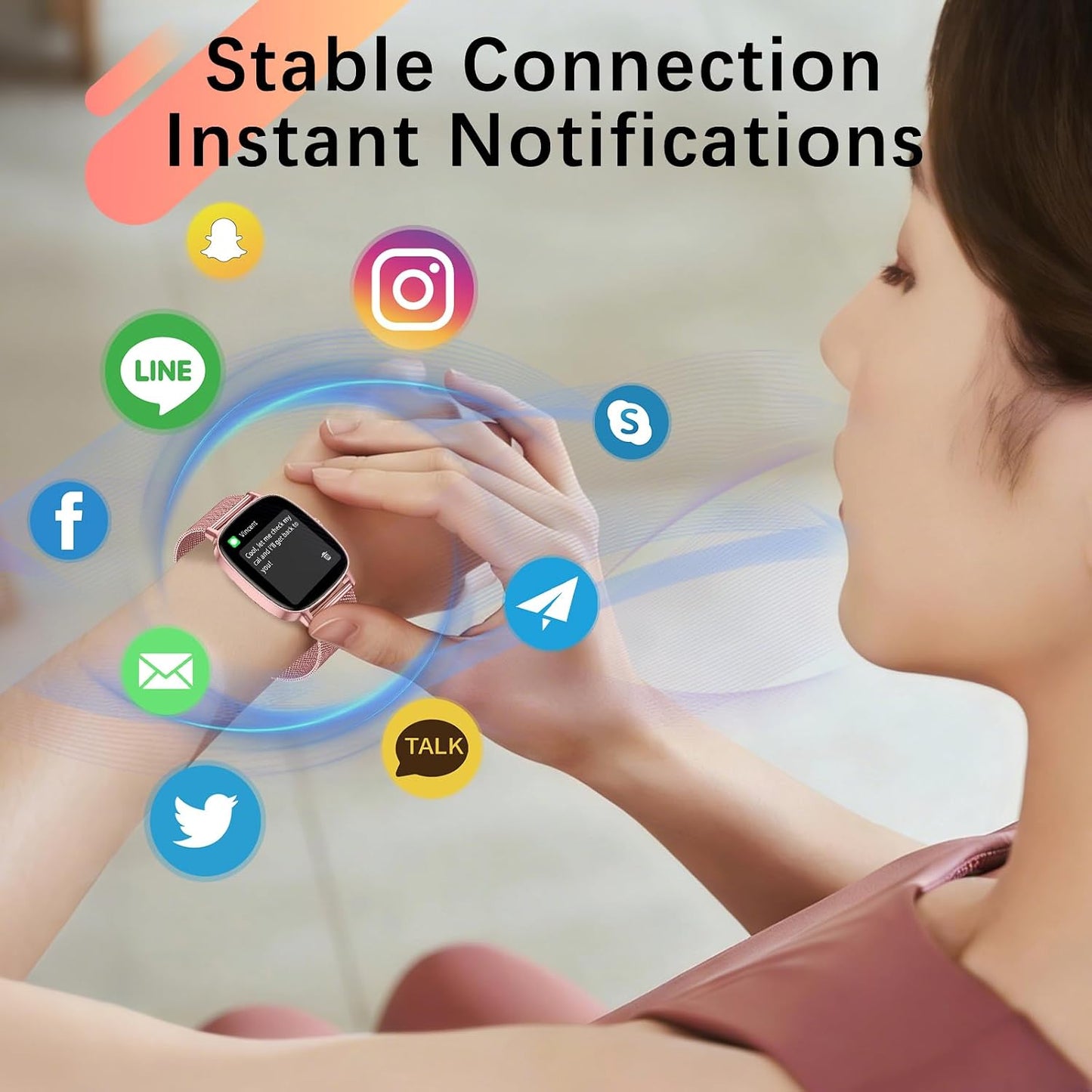 Smart Watch for Women, Answer/Make Call,1.85'' Ultra-Clear Screen Fitness Tracker with Heart Rate/Sleep/SpO2 Monitor,Smartwatch for iPhone/Samsung/Android,120+ Sport Modes,IP68 Waterproof with 2 Bands