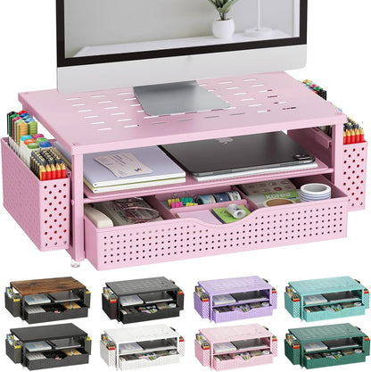 gianotter Desk Organizers and Accessories, Monitor Stand with Drawer and 2 Pen Holder, Desktop Organizer Suitable for Offices and Dormitories (Pink)