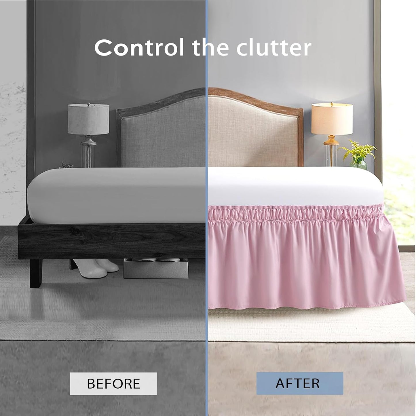 FreshCulture Elastic Wrap-Around Bed Skirt - Twin Bed, 15-Inch Drop, Dusty Pink