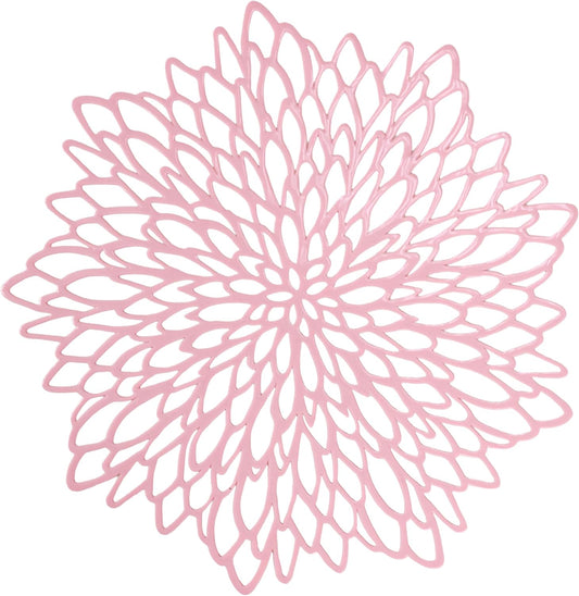 Snowkingdom Pink Placemats Set of 8, Round Vinyl Pink Flower Place Mats 15 Inch Fancy Dinning Floral Table Mats for Wedding Birthday Baby Shower Easter Halloween Christmas Holiday Party Decoration