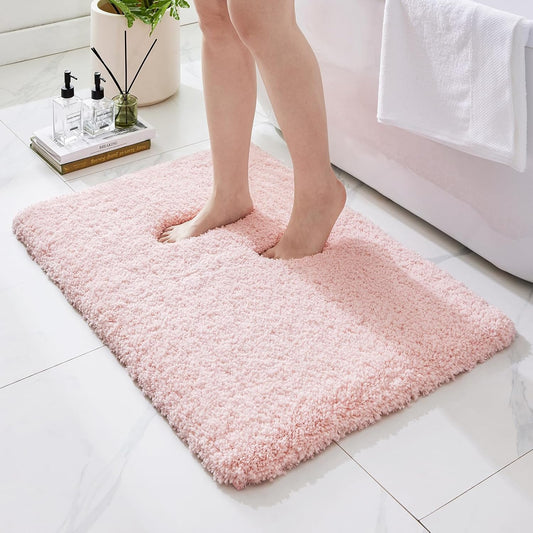 Bathroom Rugs Non Slip Washable, Ultra Thick Soft Microfiber Absorbent Bath Mats, High Density Foam Latex Non Slip Backing Bath Rugs, Fluffy Floor Carpet for Tub&Shower 24x17, Pink