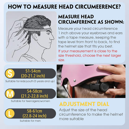 Skateboard Helmet for Adults - Adjustable Certified Safety Adults Helmet for Skateboarding Bike Bicycle Scooter Cycling Skate Skating Multisport Helmets for Women Men Boys Girls Kids Youth