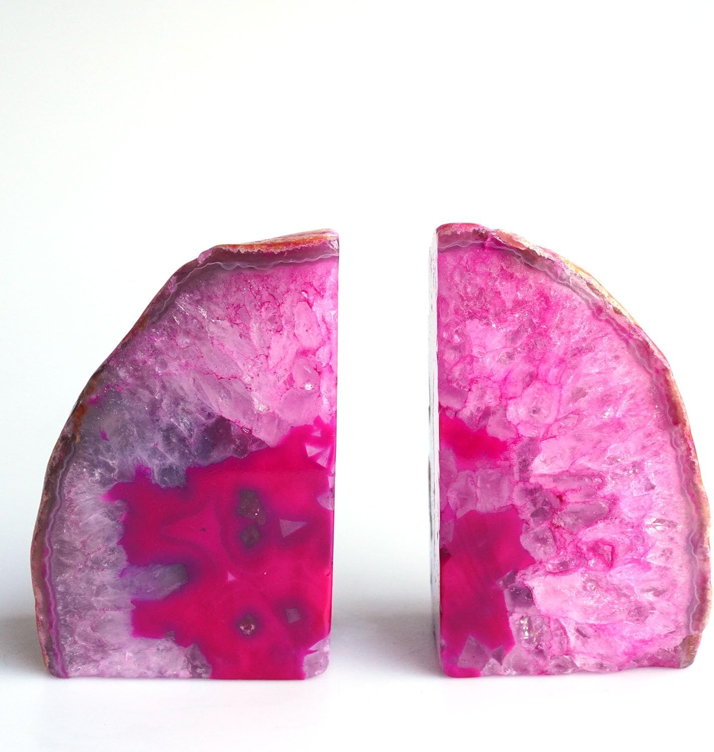 Geode Bookends Agate Decor Book Ends Unique Crystal Bookend Dyed Pink for Home Decorative 1 Pair 2-3 Lbs