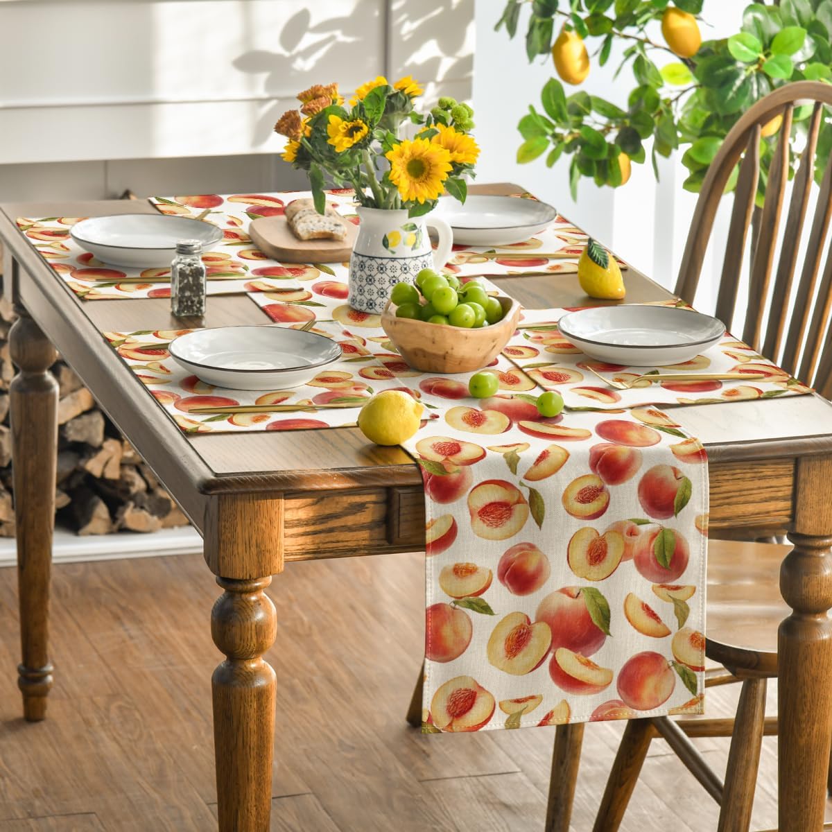 Artoid Mode Peach Fruit Summer Placemats Set of 4, 12x18 Inch Seasonal Spring Holiday Table Mats for Party Kitchen Dining Decoration