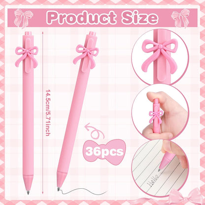 36 Pcs Pink Bow Pens Coquette Ballpoint Pen Bulk Pink Writing Pens Black Ink Birthday Bow Aesthetic Party Favor Gifts for Baby Shower Bridal Shower Spring Wedding Tea Party Office School Supplies