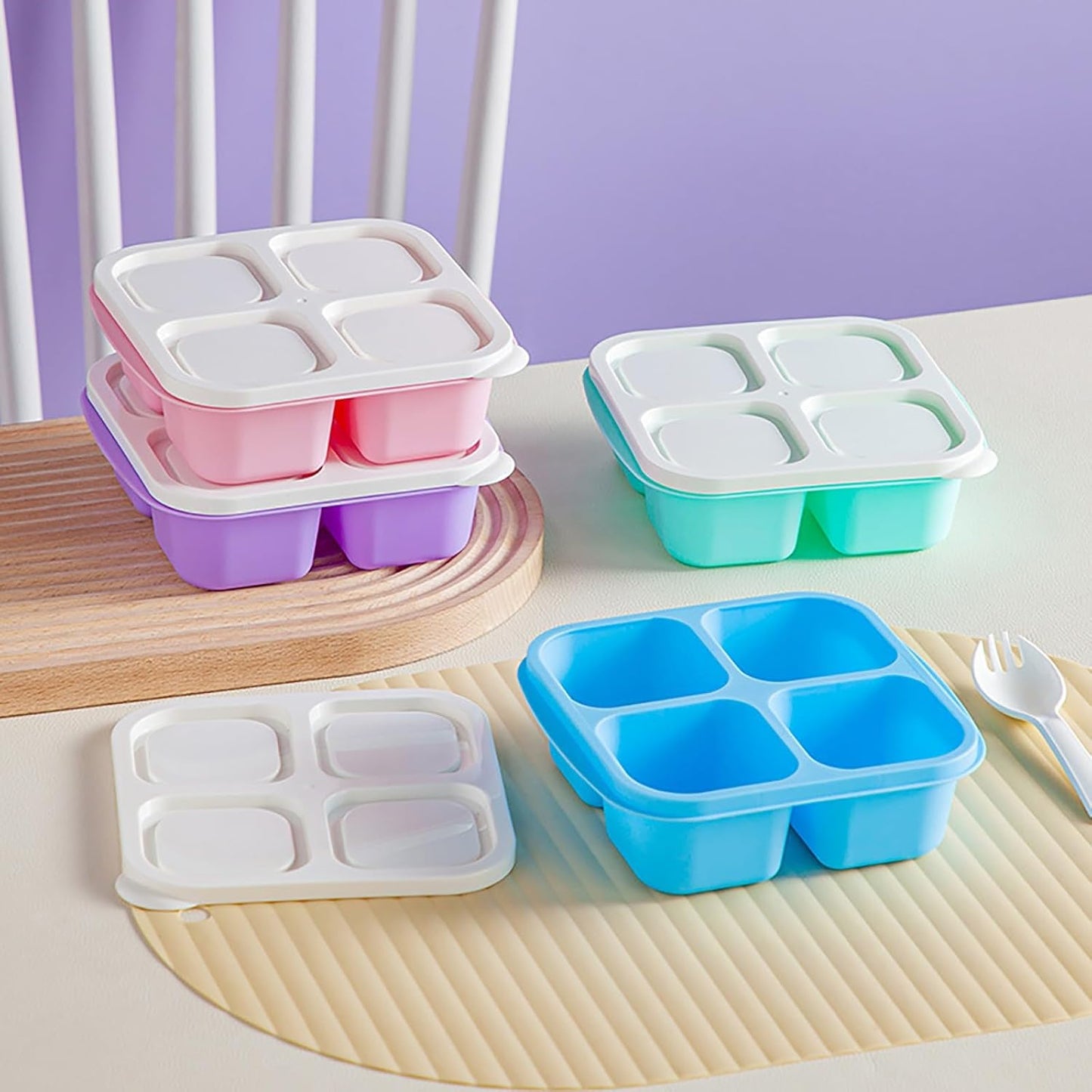 Snack Containers, Stackable Bento Boxes with 4 Compartments, Reusable Snack Containers with Lids, Portable Meal Prep Box, Lightweight Lunch Container for School, Work, Travel, School Supplies