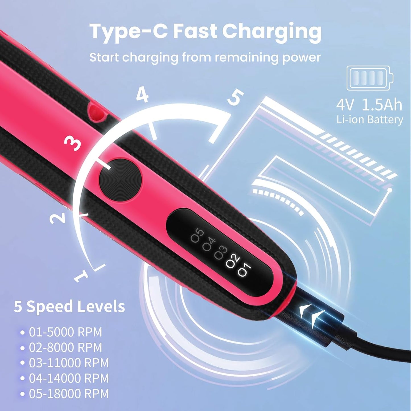 HARDELL Mini Cordless Rotary Tool, 5-Speed Rotary Tool Kit with 69 Accessories, 4V Power Rotary Tool for Cutting, Engraving, Sanding, Drilling, Polishing, Small Wood Carving tool or DIY Crafts（Pink)