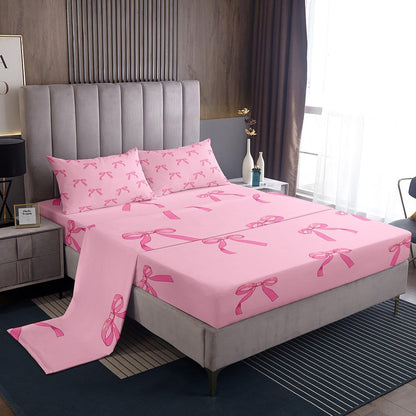 Erosebridal Girls Bow Sheet Set Cute Bowknot Bed Sheets Set for Girls Women Dreamy Princess Twin Size Sheets,Preppy Pink Coquette Room Decor