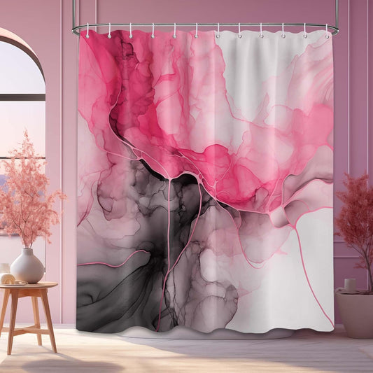 Pink Marble Shower Curtain, Pink Abstract Modren Crack Colorful Shower Curtains for Bathroom Decor, Waterproof Cloth Fabric with Plastic Hooks 70 x 72 in