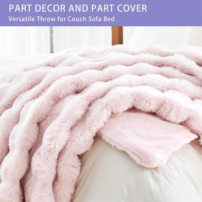 Bigacogo Faux Fur Throw Blanket for Couch, Fuzzy Soft Plush Thick Warm Bubble Blankets for Sofa Bed Living Room Décor, Cute Luxury Cozy Fluffy Throw Gift for Women Girls, 60"x70", Pink