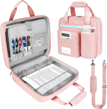 3 Ring Zipper Binder Bag, 3 Inch D-Ring 700 Sheet Capacity, Portable File Organizer with Removable Shoulder Strap & Multiple Pockets for School Office Travel Summer Study Back to School,Pink