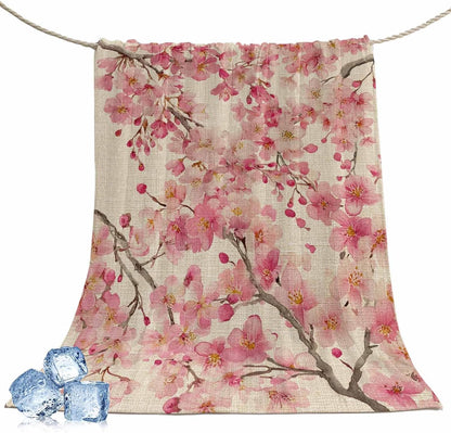Cooling Blanket for Hot Sleepers, Peaches Branches Lightweight Ice Blanket for Night Sweats, Farmhouse Spring Botanical Pink Flowers Summer Cooling Throw Blankets for Bed/Soft/Travel 30"x40"
