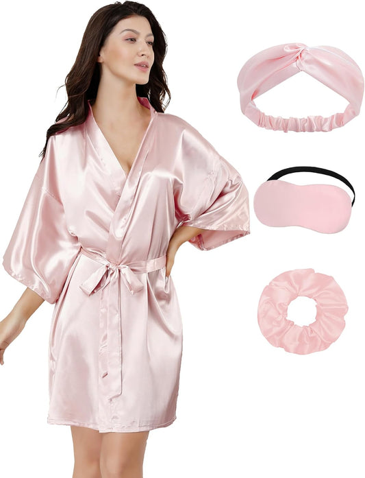 EPLAZA Women Floral Satin Robe Bridal Dressing Gown Wedding Bride Bridesmaid Kimono Sleepwear