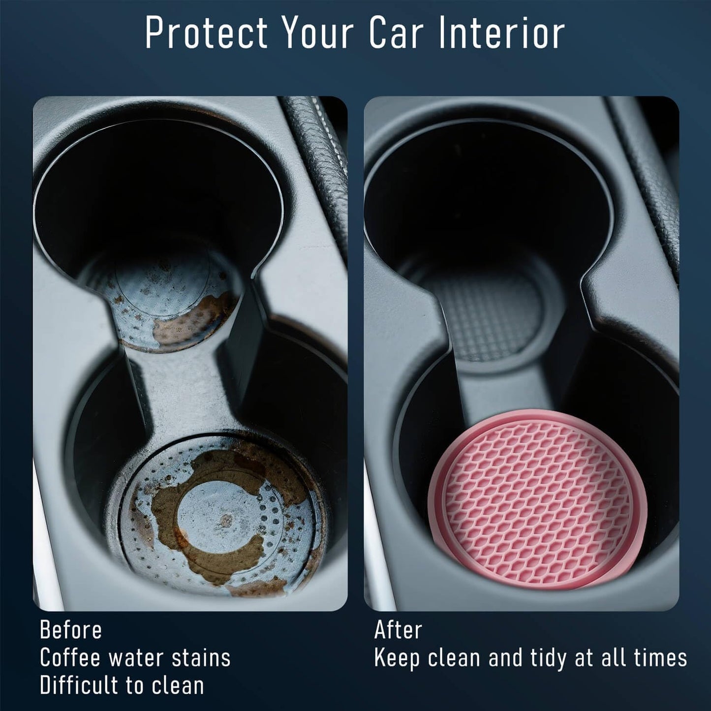Car Cup Holder Coaster 4 Pack - Non Slip & Shockproof,Flexible PVC Rubber Insert for Car/Truck/SUV/Van (2.75"x0.2") Universal Fit Auto Cup Holders Accessories for Women and Man (Pink)