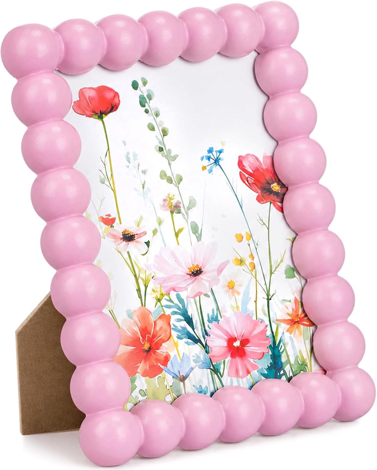 4x6 Beaded Picture Frame with Mat Boho Photo Frame Cute Funky Photo Frames for Tabletop Wall Display Decorative Art Design Home Decor (Pink)
