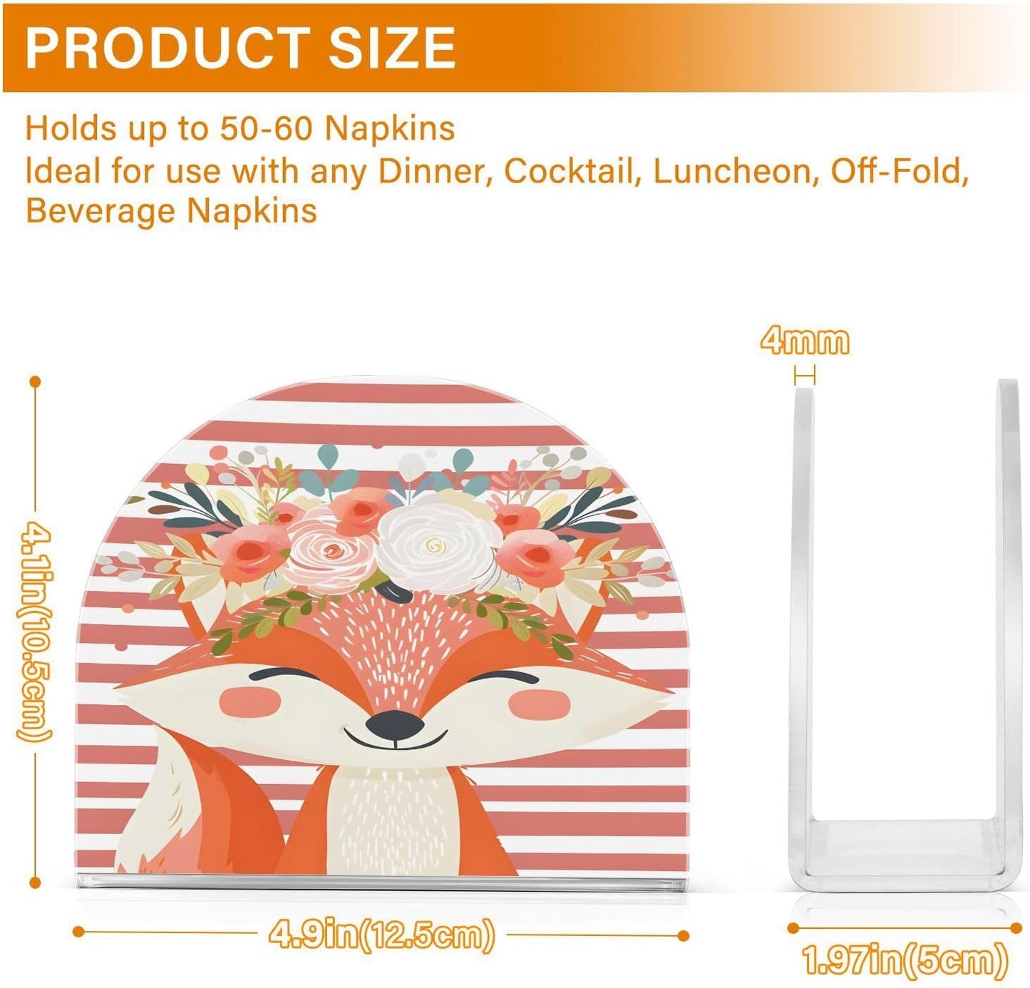 Napkin Holder for Table,Cute Fox Pink Stripe Napkin Holders Tissue Dispenser Clear Acrylic Cocktail Napkins Paper Towel Storage Holder for Kitchen Bathroom Decor