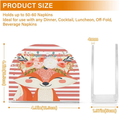 Napkin Holder for Table,Cute Fox Pink Stripe Napkin Holders Tissue Dispenser Clear Acrylic Cocktail Napkins Paper Towel Storage Holder for Kitchen Bathroom Decor