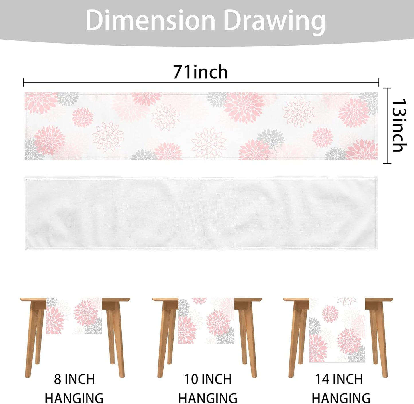 Dahlia Flower Table Runner 13x36 Inch Farmhouse Pink Gray Runners Modern Table Decorations Rustic Geometric Coffee Table Runner for Home Kitchen Dining Room Party (13"x36", Dahlia Floral-Pink)