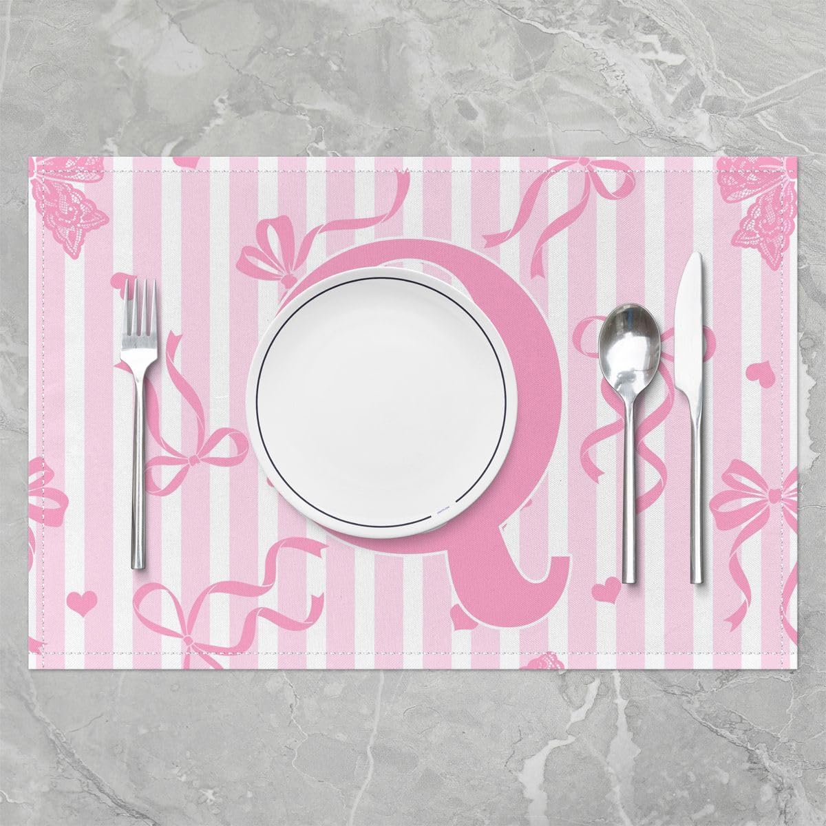 Feelyou Bow Placemats Set of 4 Pink White Bow Table Mats for Party Kitchen Dining Decoration Bowknot Place Mat for Table Holiday Decor Indoor Outdoor 18"x12" Non-Slip Easy to Clean Washable Kawaii