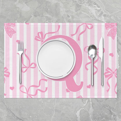Feelyou Bow Placemats Set of 4 Pink White Bow Table Mats for Party Kitchen Dining Decoration Bowknot Place Mat for Table Holiday Decor Indoor Outdoor 18"x12" Non-Slip Easy to Clean Washable Kawaii