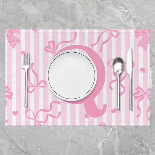 Feelyou Bow Placemats Set of 4 Pink White Bow Table Mats for Party Kitchen Dining Decoration Bowknot Place Mat for Table Holiday Decor Indoor Outdoor 18"x12" Non-Slip Easy to Clean Washable Kawaii
