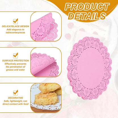 uxcell 100Pcs Paper Doilies, 8.5" Lace Doilies Round Paper Placemats for Dessert Cake Wedding Birthday Party Decorations Sandwiches Restaurants, Pink