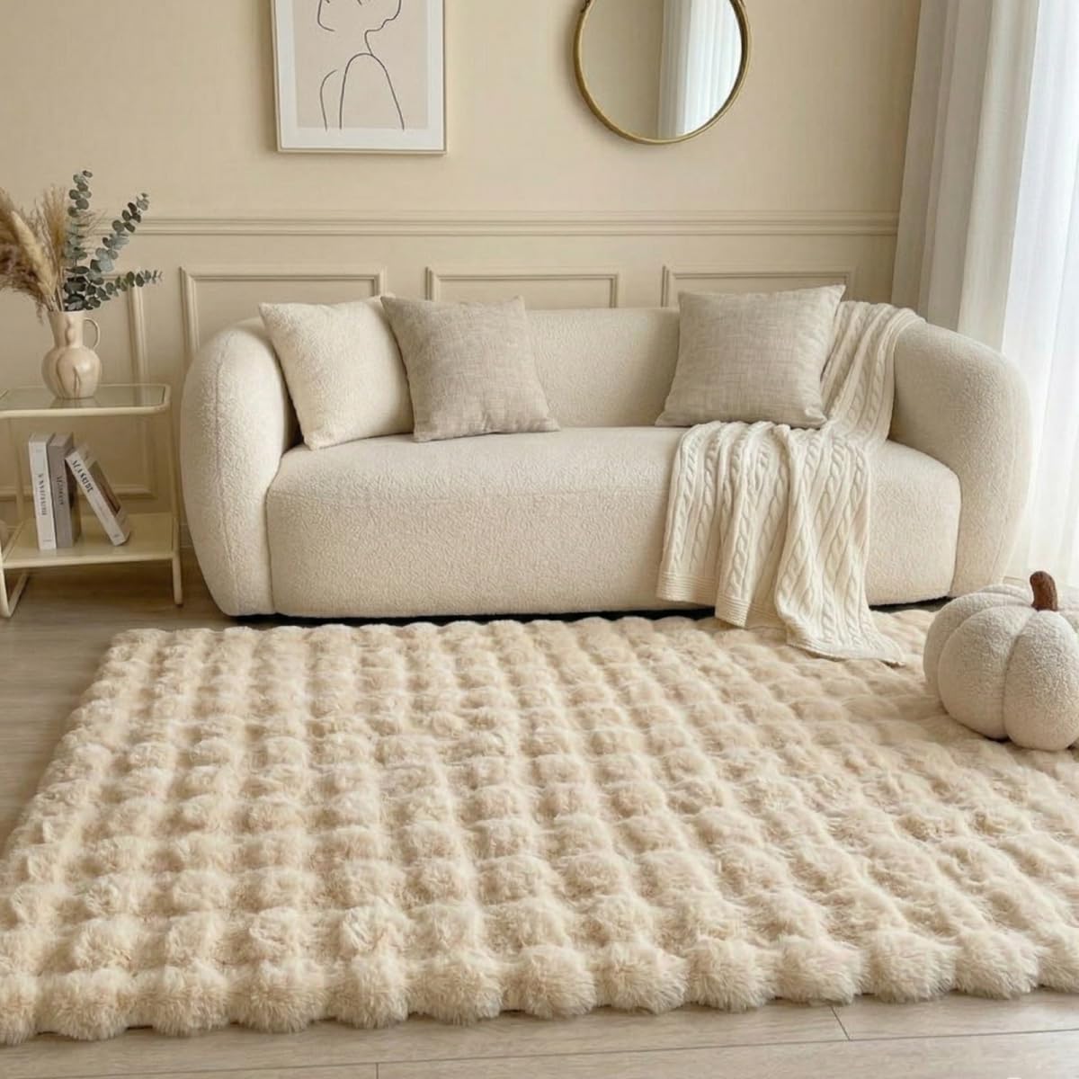 Faux Rabbit Fur Rug, 3D Bubble Fluffy Soft Runner, Rectangle Fuzzy Carpet for Living Room, Bedroom, Machine Washable Shaggy Rug,Soft rRug for Window Sill (Dusty Pink 39.3"×78.7")