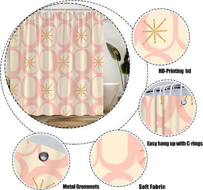 Mid Century Shower Curtain Modern Abstract Atomic Round Squares Retro 50s Geometric Bathroom Decor Polyester Curtains with Hooks