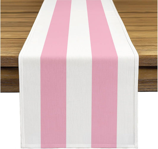Fabric Textile Products | Pale Pink and White Striped Tablerunner | Cabana Table Decor | 12" x 72" | Machine Washable and Stain-Resistant for Easy Care | Made in The USA