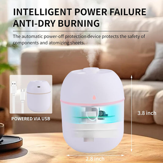 Portable Mini Humidifier Small Cool Mist Humidifier Personal Desktop USB Powered Super Quiet for Travel Car,Office,Baby Bedroom, Night Light, 2 Mist Modes, Auto Shut-off (pink)