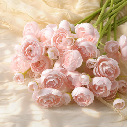 Alupssuc 30Pcs Ranunculus Artificial Flowers Faux Silk Mini Ranunculus, Spring Flowers Artificial Indoor for DIY Bouquets, Bulk Fake Wedding Filler Flowers for Bride Shower Decorations, Shabby Blush