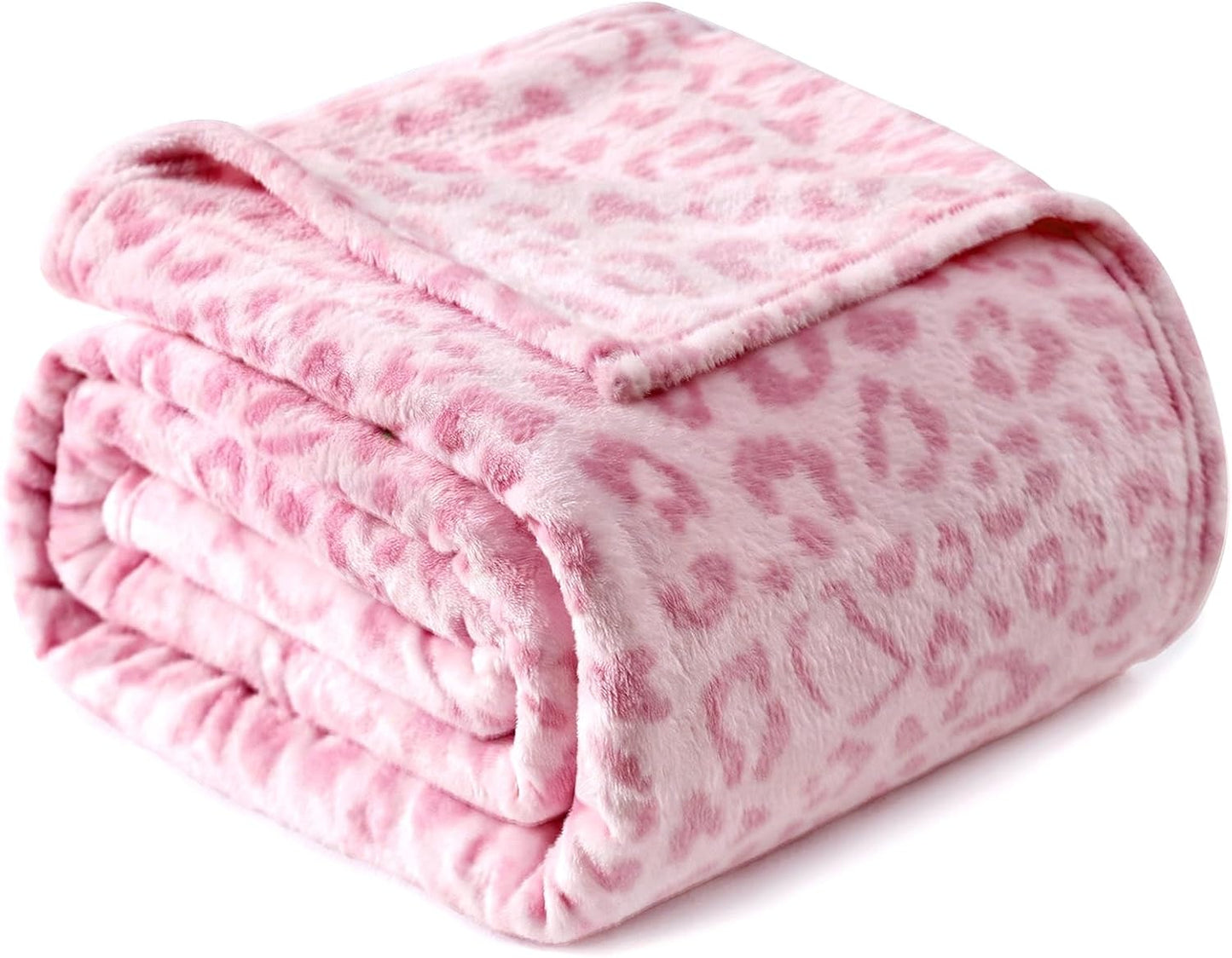 PU MEI Pink Leopard & Cheetah Print Fuzzy Flannel Blanket, Double Sided Ultra Cozy Super Soft Lightweight Animal Throw Blanket for Sofa, Couch, Bed, 60" x 80" inches