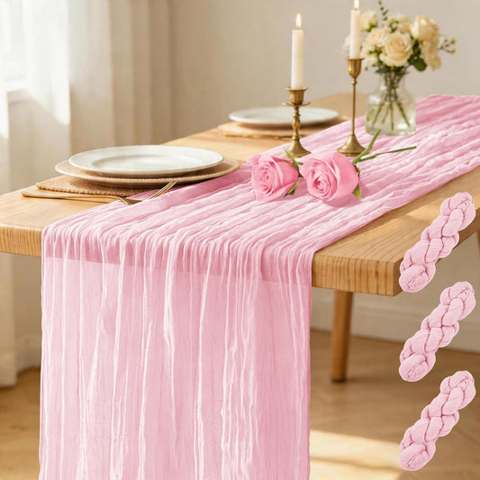 3 Pack Pink Table Runner 17 x 108inch Cheesecloth Table Runner Boho Gauze Table Runners Rustic Sheer Fabric Cheese Cloth Table Runners for Wedding Party Bridal Baby Shower Spring Table Decor