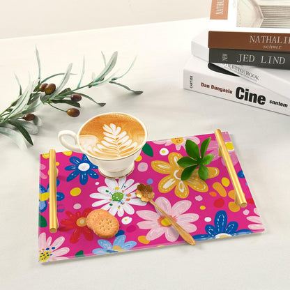 Fresh Little Flowers Peach Decorative Snack Tray with Handles Outdoor Serving Tray for Jewelry Perfume for Platters Serving bandeja para comida