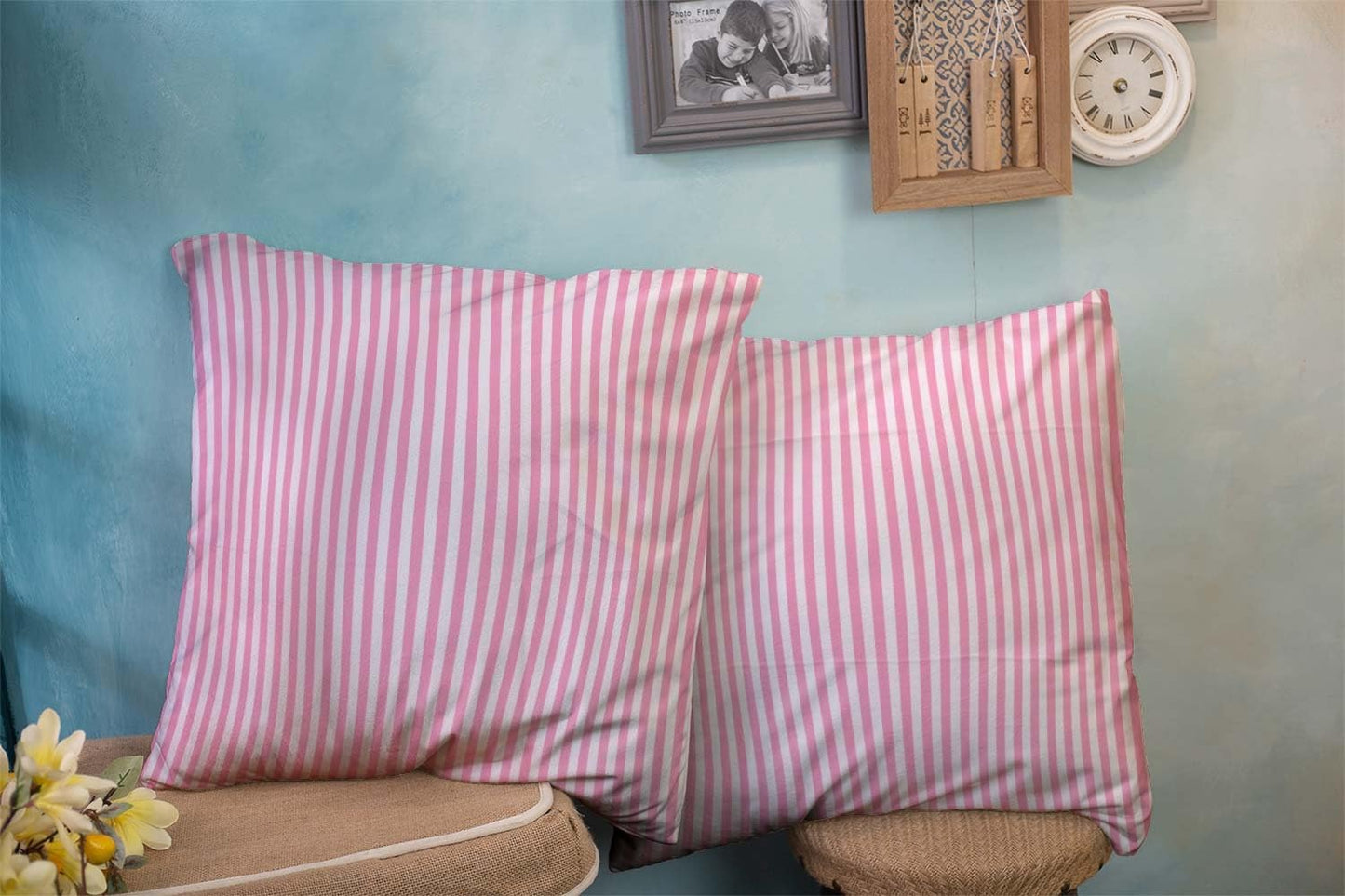 EMMTEEY Pack of 2 Stripe Pink White Pillow Covers 20x20 Inch Geometric Stripes Throw Pillow Covers Decorative Pillow Cases for Couch Bedroom Living Room