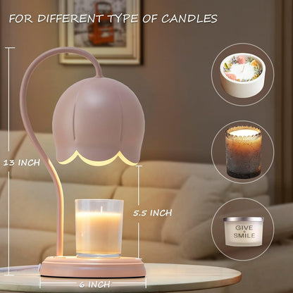 Cute Pink Flower Candle Warmer Lamp with Timer Dimmable, Bedroom House Office Aesthetic Living Girls Room New Home Decor, Christmas Birthday Gifts for Women Mom, Large Bedside Table Scented Wax Lamps