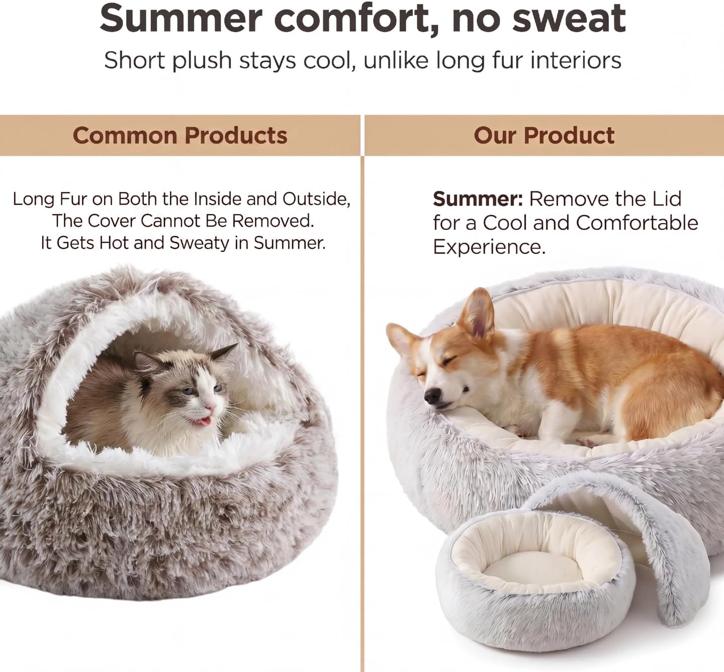 Cozy Zipper Convertible Cat Bed Cave, 2 in 1 Round Plush Donut Dog Bed with Removable Hood, Warm Fuzzy Enclosed Pet Nest Bed for Small Dogs Kittens, Machine Washable (Pink, 19.7 in Small Size)