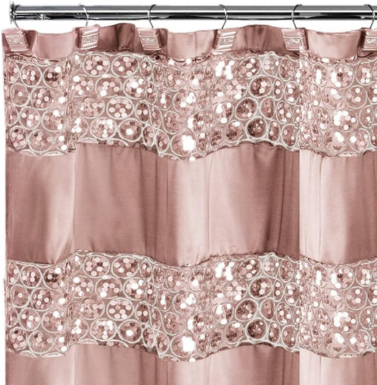 Zahari Home Sinatra Bathroom Shower Curtain Glamorous Bling Fabric Shower Curtain, 72"x70", Blush