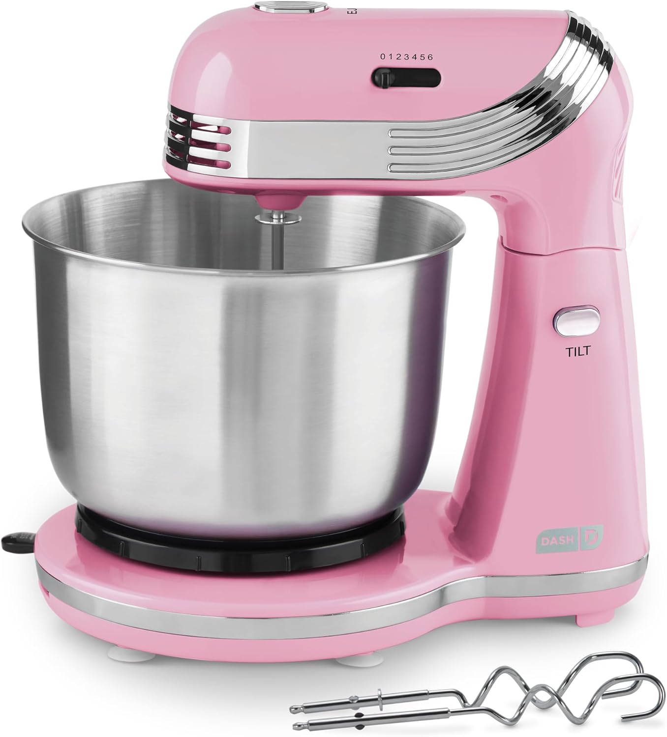 Dash Everyday Stand Mixer - Compact Tilt-Head Stand Mixer for Everyday Recipes - 6-Speed Power with Stainless Steel Bowl - Pink, 3-Quart
