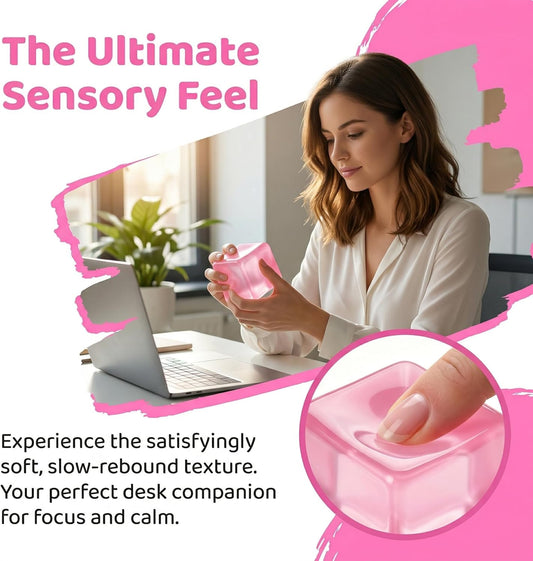 Squishy Stress Cube, Large Fidget Stress Ball Sensory Anti-Anxiety Stress Relief Toys for Adults and Teens (Pink)