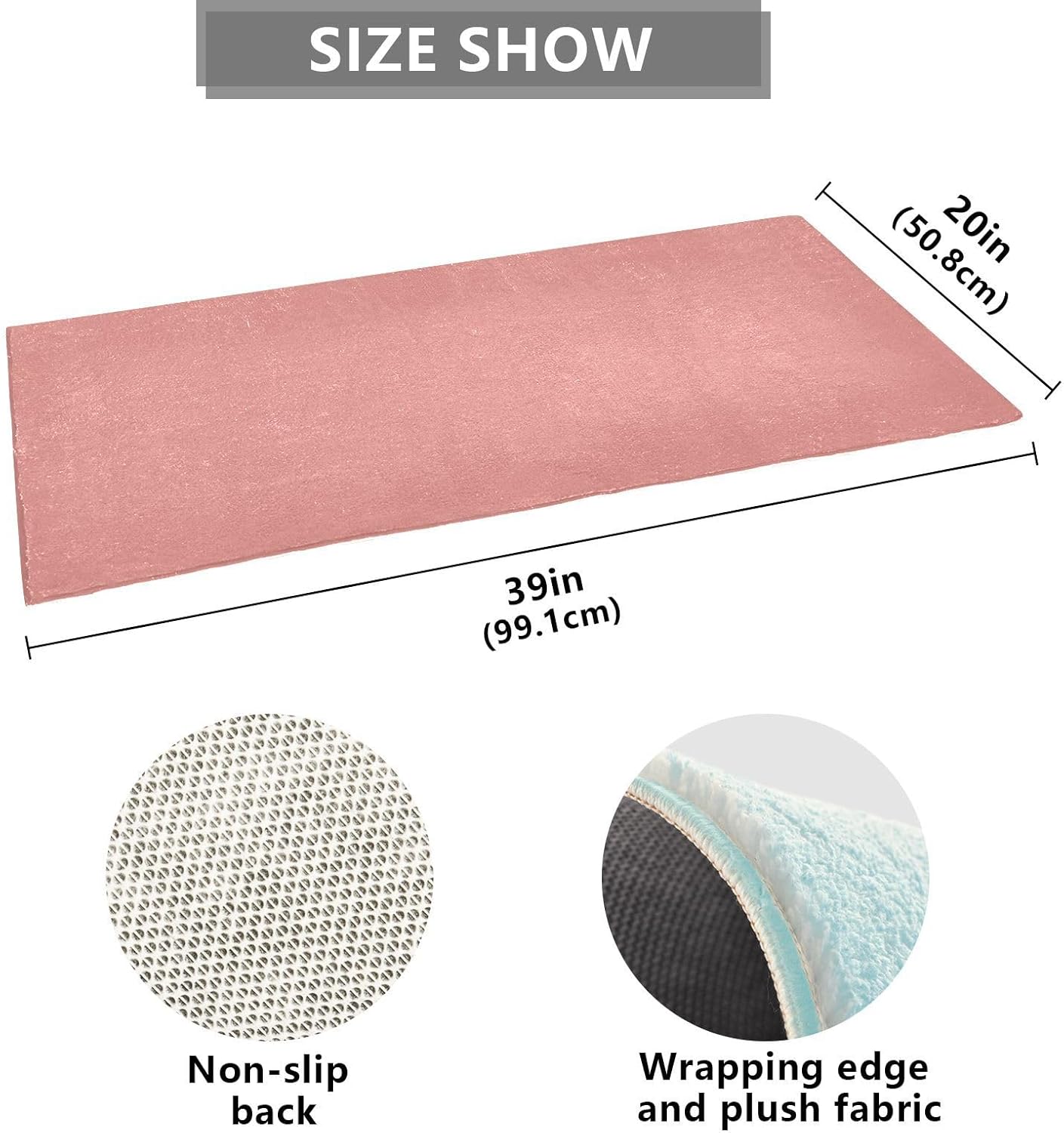Plain Pink Solid Color Bath Mat, Dry Quickly Non Slip Absorbent Bath Rug, Soft Living Room Bedroom Home Floor Mats, Bath Mats for Bathroom, Tub and Shower 20" x 39"