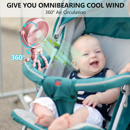 snawowo Mini Handheld Personal Portable Fan, Baby Stroller Fan, Car Seat USB or Battery Powered, with Flexible Tripod Clip on Student Bed Desk Bike Crib Treadmill Camping Traveling(Pink)