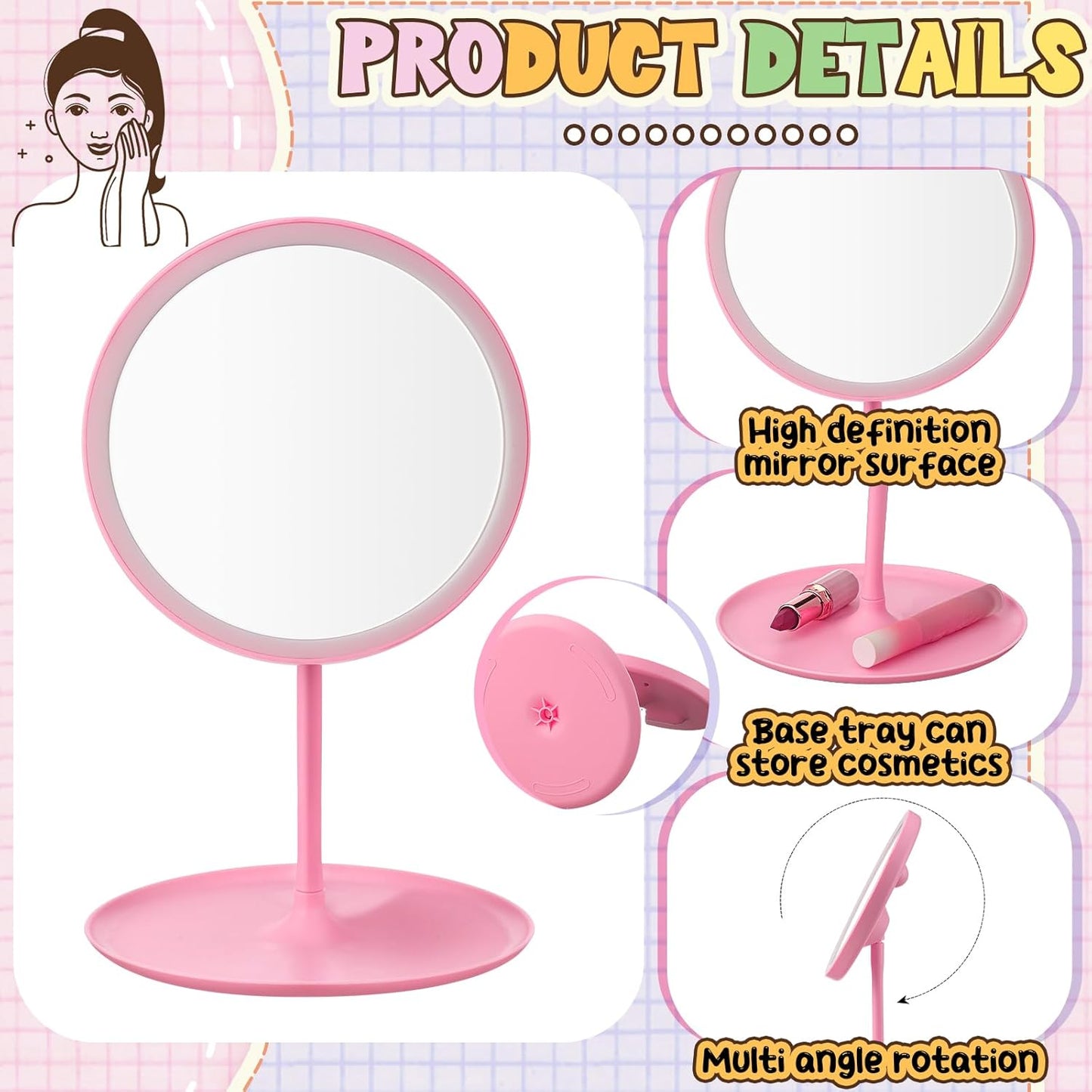 DoubleFill 6 Pcs Spa Party Mirrors Gifts Sleepover Party Favors Make up Table Mirror for Women Girls End of Year Teacher Accessory Sleepover Supplies Bridesmaid Gifts Slumber Birthday Favors(Pink)