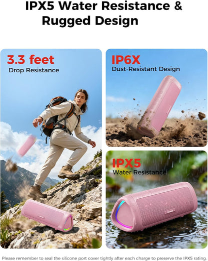 Bluetooth Speaker, 20W HD Sound, Portable Wireless, IPX5 Waterproof, Up to 24H Playtime, TWS, for Home/Party/Outdoor/Camping/Beach Essentials, Birthday Gift for Fathers Day Men Dad Husband (Pink)